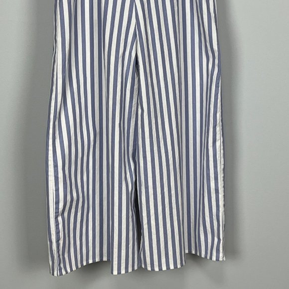 Main Strip Blue White Stripe Ruffle Off Shoulder Romper Jumpsuit size Small - Picture 9 of 12